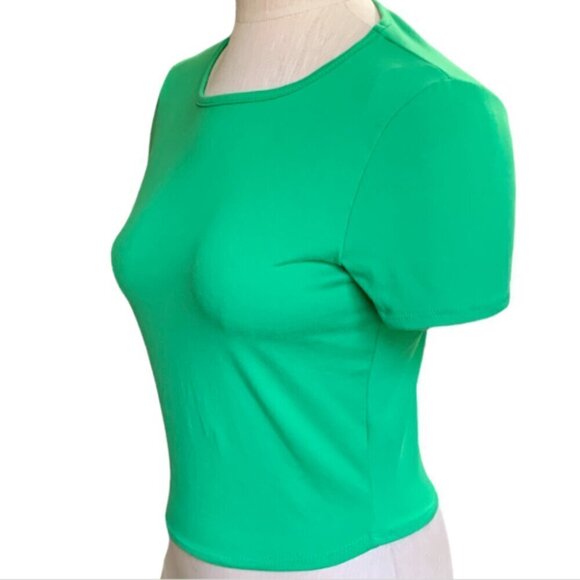 Gaze Short Sleeve Cropped Tee Top Sz M Green #29i - Picture 3 of 7